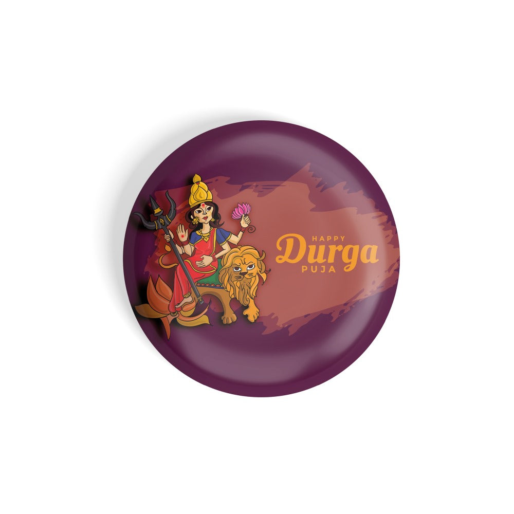 dhcrafts Round Fridge Magnet Brown Durga Puja D3 Glossy Finish Design Pack of 1 (58 mm)